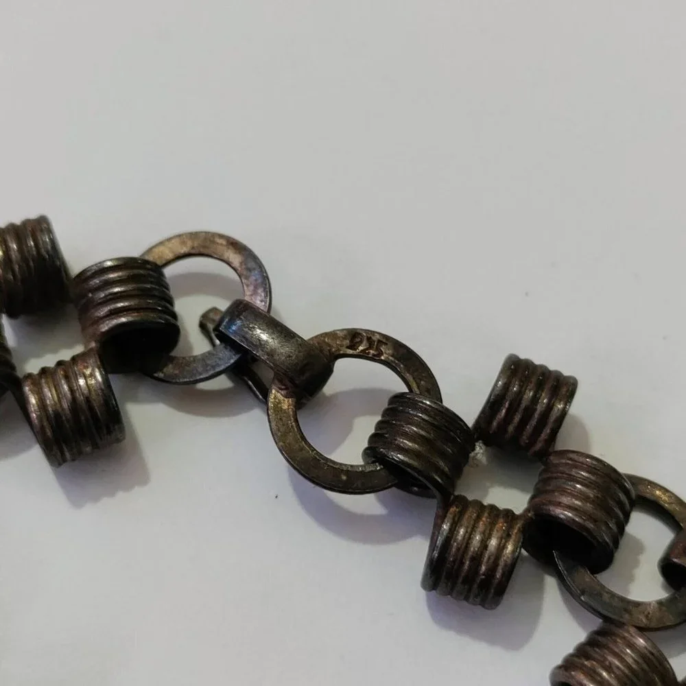 Vintage 925 Sterling Silver Chunky Linked Rings Bracelet Modernist Wire Wrapped